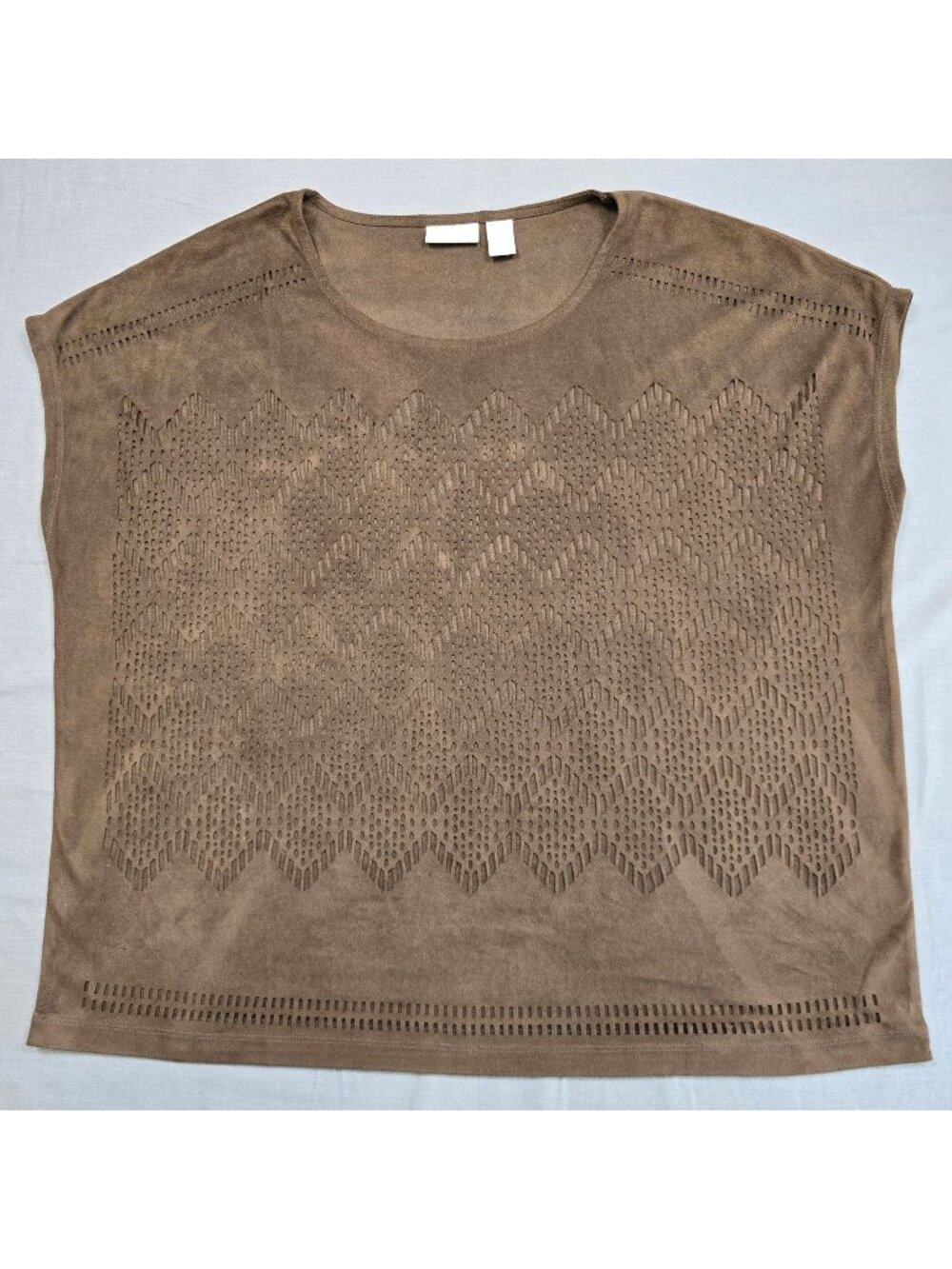 Chicos Womens Size 1 Medium Laser-Cut Crewneck Brown Sleeveless Top